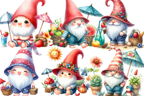 Watercolor Summer Gnome Clipart Sublimation Rupkotha 