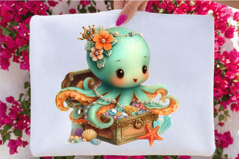 Watercolor Summer Octopus Clipart Bundle. Sublimation SVGArt 