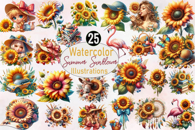 Watercolor Summer Sunflower Clipart Sublimation SVGArt 