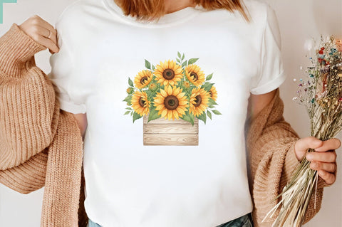 Watercolor Summer Sunflower PNG Clipart Bundle. Sublimation SVGArt 