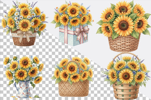 Watercolor Summer Sunflower PNG Clipart Bundle. Sublimation SVGArt 