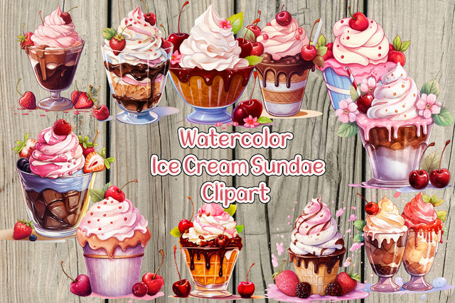 Watercolor Summertime Ice Cream Clipart Sublimation Boo Bear Designz 