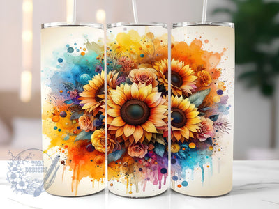 Watercolor Sunflower 20oz Skinny Tumbler, Sunflower Tumbler Png, Straight & Tapered Tumbler Wrap, Instant Digital Download Sublimation ToriDesigns 