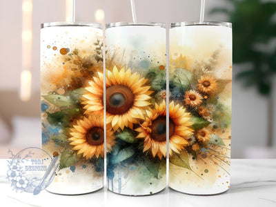 Watercolor Sunflower 20oz Skinny Tumbler, Sunflower Tumbler Png, Straight & Tapered Tumbler Wrap, Instant Digital Download Sublimation ToriDesigns 