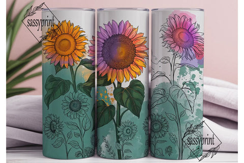 Watercolor Sunflower 20oz Tumbler Wrap Sublimation sassyprint 