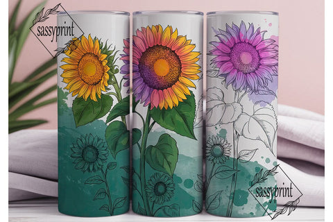 Watercolor Sunflower 20oz Tumbler Wrap Sublimation sassyprint 