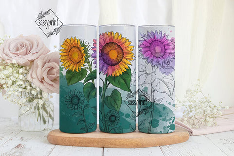 Watercolor Sunflower 20oz Tumbler Wrap Sublimation sassyprint 
