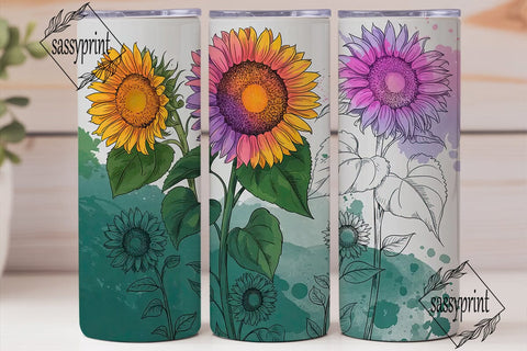Watercolor Sunflower 20oz Tumbler Wrap Sublimation sassyprint 