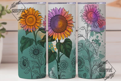 Watercolor Sunflower 20oz Tumbler Wrap Sublimation sassyprint 