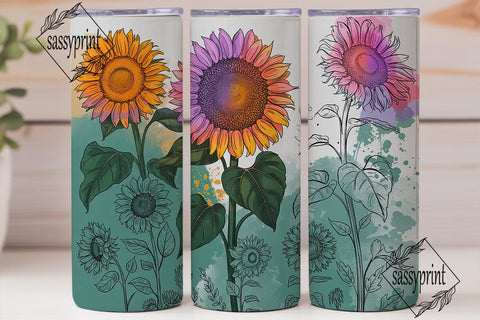 Watercolor Sunflower 20oz Tumbler Wrap Sublimation sassyprint 