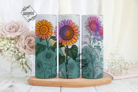 Watercolor Sunflower 20oz Tumbler Wrap Sublimation sassyprint 