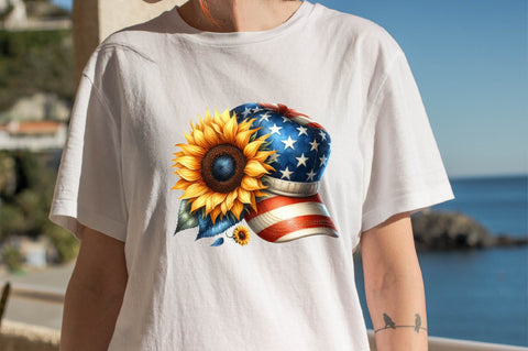 Watercolor Sunflower 4th of July Sublimation Clipart Bundle Sublimation SVGArt 