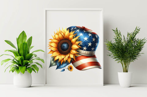 Watercolor Sunflower 4th of July Sublimation Clipart Bundle Sublimation SVGArt 
