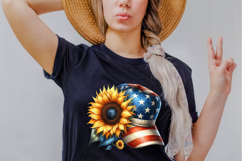 Watercolor Sunflower 4th of July Sublimation Clipart Bundle Sublimation SVGArt 