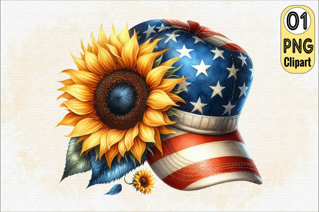 Watercolor Sunflower 4th of July Sublimation Clipart Bundle Sublimation SVGArt 