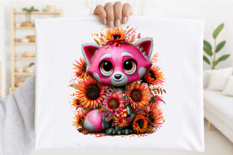 Watercolor Sunflower Animal Clipart Bundle. Sublimation SVGArt 