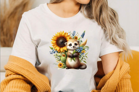 Watercolor Sunflower Cute Fox PNG Sublimation SVGArt 