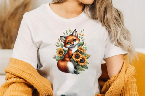Watercolor Sunflower Cute Fox Sublimation Clipart Sublimation SVGArt 