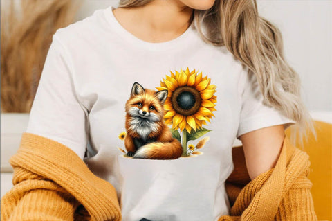 Watercolor Sunflower Cute Fox Sublimation SVGArt 