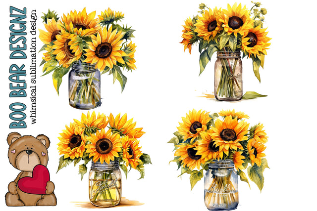 Watercolor Sunflower Jar Clipart Sublimation Boo Bear Designz 