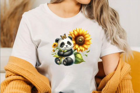 Watercolor Sunflower Panda PNG Clipart Sublimation SVGArt 
