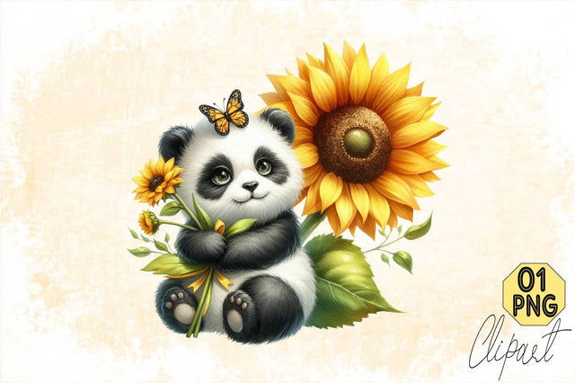 Watercolor Sunflower Panda PNG Clipart Sublimation SVGArt 