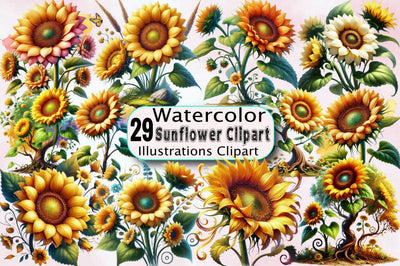 Watercolor Sunflower Sublimation Clipart Bundle Sublimation SVGArt 