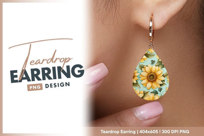 Watercolor Sunflower Teardrop Earring Png Design Sublimation Regulrcrative 