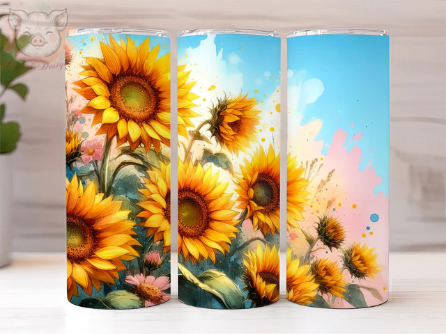 Watercolor Sunflowers 20oz Skinny Tumbler, Sunflowers tumbler Png, Sublimation Design, Digital, Digital Download PNG Sublimation Lara' s Designs 