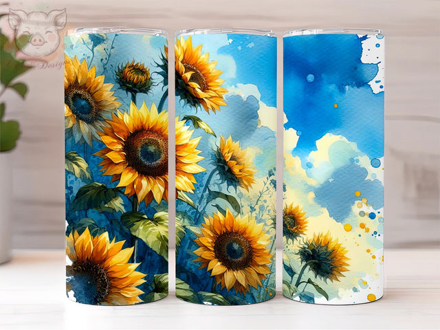 Watercolor Sunflowers 20oz Skinny Tumbler, Sunflowers tumbler Png, Sublimation Design, Digital, Digital Download PNG Sublimation Lara' s Designs 