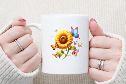 Watercolor Sunflowers and Butterflies Sublimation designartist 