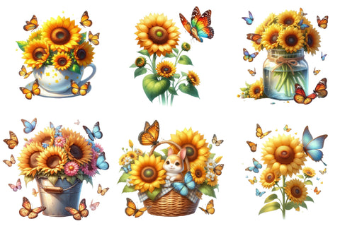 Watercolor Sunflowers and Butterflies Sublimation designartist 