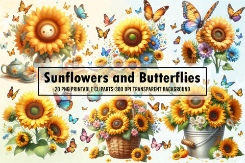 Watercolor Sunflowers and Butterflies Sublimation designartist 