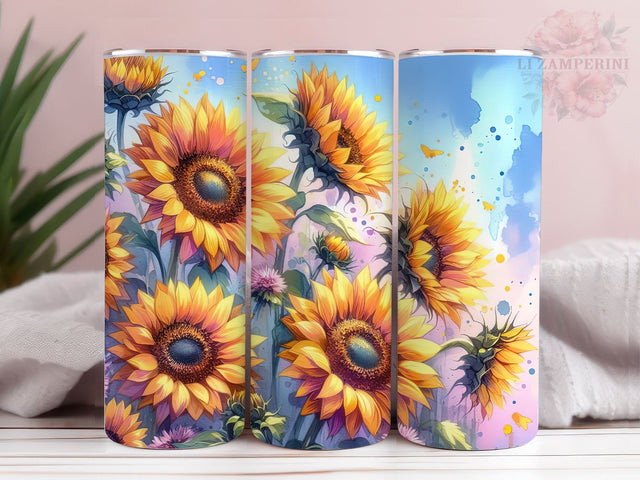 Watercolor Sunflowers Tumler PNG, Sunflowers 20oz Tumbler Wrap PNG, Straight & Tapered Tumbler Wrap, Instant Digital Download Sublimation Li Zamperini 