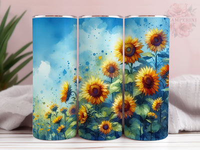Watercolor Sunflowers Tumler PNG, Sunflowers 20oz Tumbler Wrap PNG, Straight & Tapered Tumbler Wrap, Instant Digital Download Sublimation Li Zamperini 