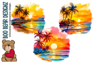 Watercolor Sunset Beach Clipart Sublimation Boo Bear Designz 