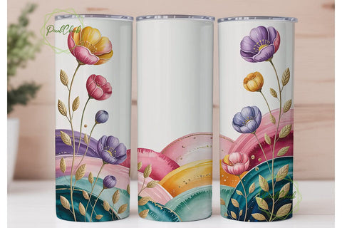 Watercolor Sunset Floral 20oz Tumbler Sublimation PixelChick 