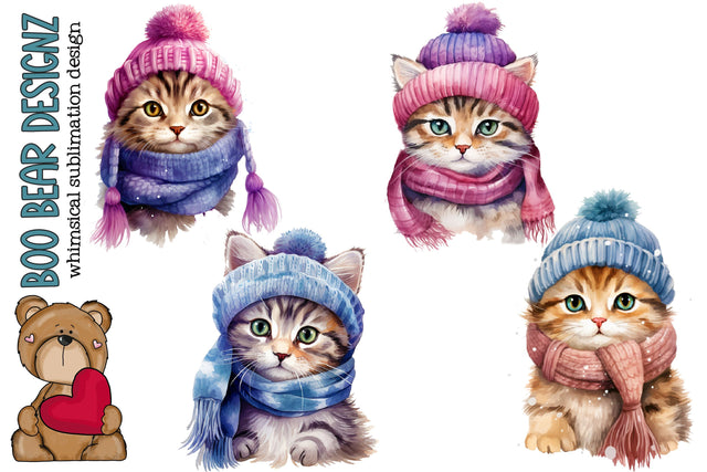 Watercolor Super Cute Winter Cat Clipart Sublimation Boo Bear Designz 