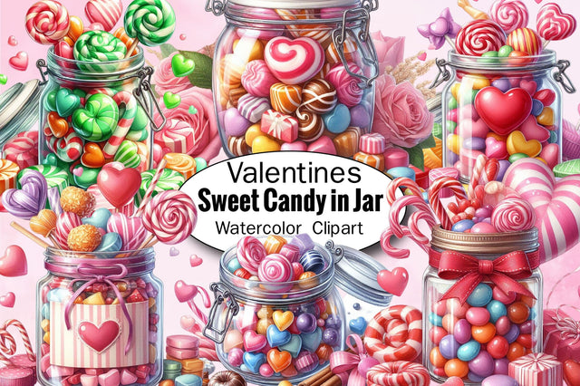 Watercolor Sweet Candy in Jar Valentines Sublimation SVGArt 