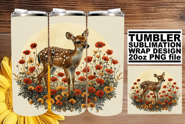 Watercolor Sweet Deer with Flowers Wrap 20oz Sublimation Sublimation afrosvg 