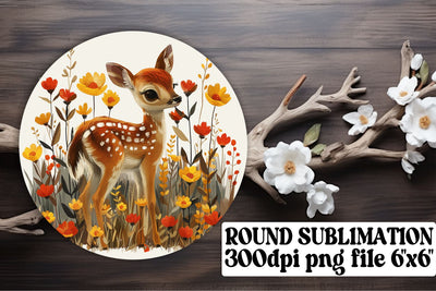 Watercolor Sweet Deer with Flowers Wrap Round Design Sublimation Sublimation afrosvg 