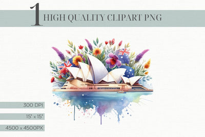 Watercolor Sydney Opera House Clipart, Digital Download Sublimation BijouBay 