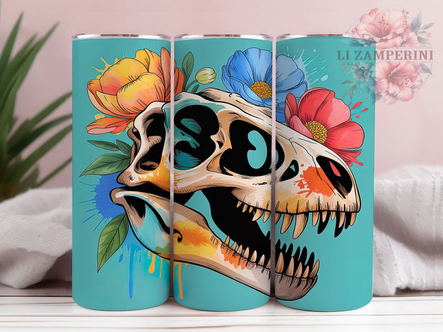 Watercolor T-Rex Skull Tumbler, T‑rex Skeleton, Watercolor Dinosaur, Prehistoric Tumbler, Fossil Design, Dino Sublimation, Skeleton Wrap Sublimation Li Zamperini 