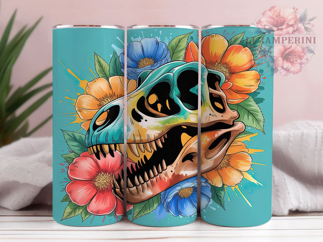 Watercolor T-Rex Skull Tumbler, T‑rex Skeleton, Watercolor Dinosaur, Prehistoric Tumbler, Fossil Design, Dino Sublimation, Skeleton Wrap Sublimation Li Zamperini 