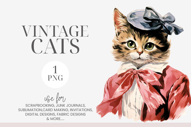 Watercolor Tabby Cat in Clothing Clipart PNG Sublimation BijouBay 