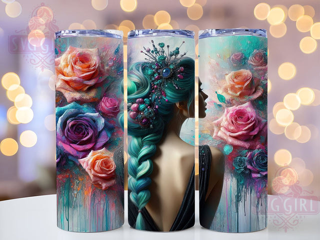 Watercolor Tattoo Girl 20oz Tumbler, Tattooed Girl Design, 20oz Sublimation Wrap, Floral Tumbler, Custom Rose Decor, Tattoo Lover Gift, Boho Style Drinkware Sublimation SvggirlplusArt 