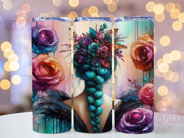 Watercolor Tattoo Girl 20oz Tumbler, Tattooed Girl Design, 20oz Sublimation Wrap, Floral Tumbler, Custom Rose Decor, Tattoo Lover Gift, Boho Style Drinkware Sublimation SvggirlplusArt 