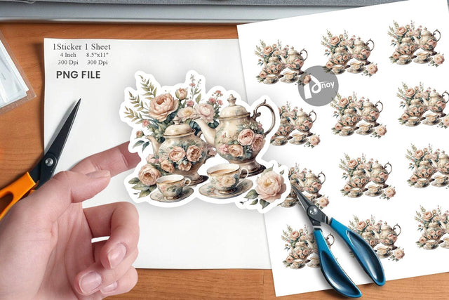 Watercolor Tea Set Sticker Sublimation artnoy 