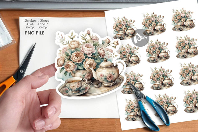 Watercolor Tea Set Sticker Sublimation artnoy 