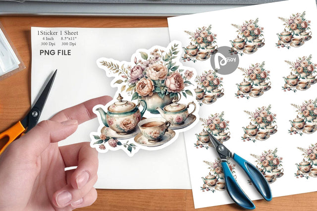 Watercolor Tea Set Sticker Sublimation artnoy 